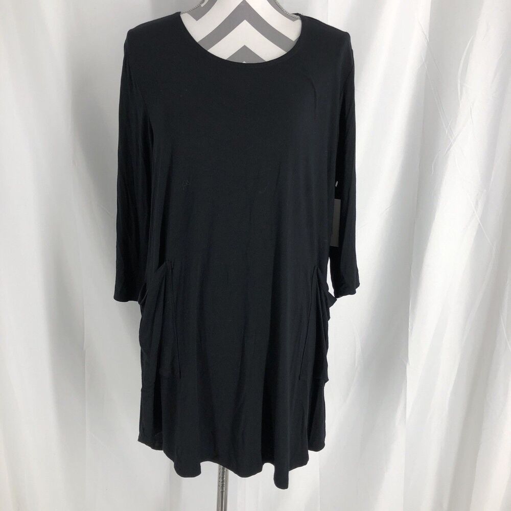 Chris & Carol Women's Black 3/4 Sleeve Tunic Top With Pockets Size 2X